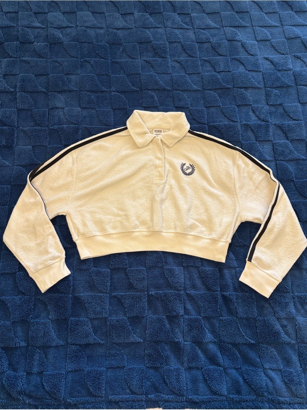 Victoria’s Secret PINK Women White Campus Fleece Polo Sweatshirt